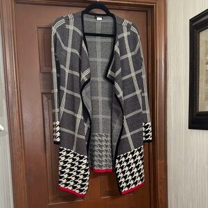 Plaid Herringbone Sweater Cardigan Duster